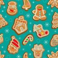 Christmas gingerbread cookies amidst snowflakes. vector illustration photo