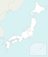 Vector blank map of Japan with regions and administrative divisions, and neighbouring countries. Editable and clearly labeled layers.