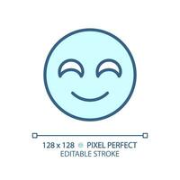 Smiling emoji pixel perfect RGB color icon. Positive reaction on product. Happy face. Satisfied service user. Isolated vector illustration. Simple filled line drawing. Editable stroke