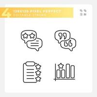 Business rating analysing pixel perfect linear icons set. Studying users reaction. Service improvement. Customizable thin line symbols. Isolated vector outline illustrations. Editable stroke