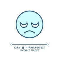 Disappointed emoji pixel perfect RGB color icon. Displeased customer feedback. Negative reaction on product. Isolated vector illustration. Simple filled line drawing. Editable stroke