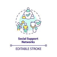 Social support networks concept icon. Promote good health and prevent illness. Public determinant of health abstract idea thin line illustration. Isolated outline drawing. Editable stroke vector