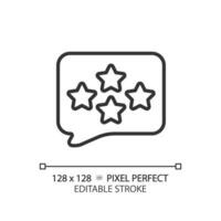 Comment with assess pixel perfect linear icon. Writing feedback about customer service. Business rating. Thin line illustration. Contour symbol. Vector outline drawing. Editable stroke