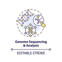 Genome sequencing and analysis concept icon. Identifying inherited diseases with technology. Genomic medicine abstract idea thin line illustration. Isolated outline drawing. Editable stroke vector