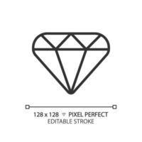 Diamond pixel perfect linear icon. Perfect quality of customer service. VIP product evaluation. Highest rating. Thin line illustration. Contour symbol. Vector outline drawing. Editable stroke