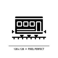 Passenger railroad carriage pixel perfect black glyph icon. Railway car. Train wagon. Rapid transit. Compartment coach. Silhouette symbol on white space. Solid pictogram. Vector isolated illustration