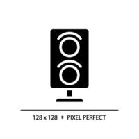 Railway signalling pixel perfect black glyph icon. Traffic light system. Infrastructure control. Railroad semaphore. Silhouette symbol on white space. Solid pictogram. Vector isolated illustration