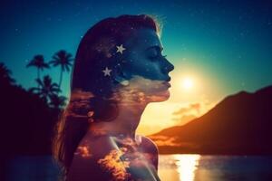 Summer Themed Double Exposure Bikini Portrait photo