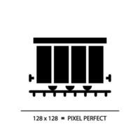 Cargo railroad carriage pixel perfect black glyph icon. Wagon train. Freight transport. Railway container. Silhouette symbol on white space. Solid pictogram. Vector isolated illustration