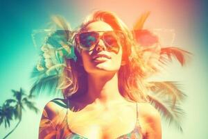 Summer Themed Double Exposure Bikini Portrait Generative AI photo