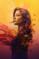 a woman is in the middle of an autumn scene generative AI photo
