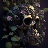 Creepy Floral skull for Halloween and day of the dead design photo