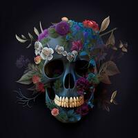 Creepy Floral skull for Halloween and day of the dead design photo