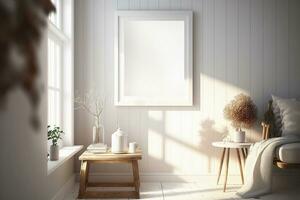 Mockup of blank frame in scandinavian style home interior photo