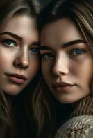 Portrait of two blonde women, close-up, natural soft lighting, ai generated art photo