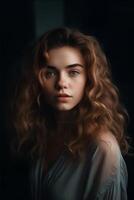 portrait of a European woman in simple rustic clothes on a field background, , natural photo, soft light, art photo