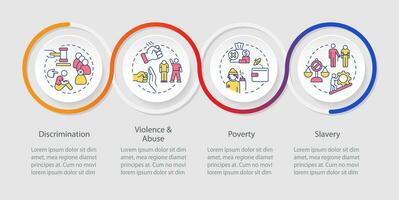 Justice issues loop infographic template. Society problems. Data visualization with 4 steps. Editable timeline info chart. Workflow layout with line icons vector