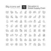 Disruption in global supply chain linear icons set. Distribution industry issues. Logistic service improvement. Customizable thin line symbols. Isolated vector outline illustrations. Editable stroke