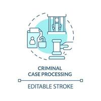 Criminal case processing blue concept icon. Accused of crime. Justice system abstract idea thin line illustration. Isolated outline drawing. Editable stroke vector