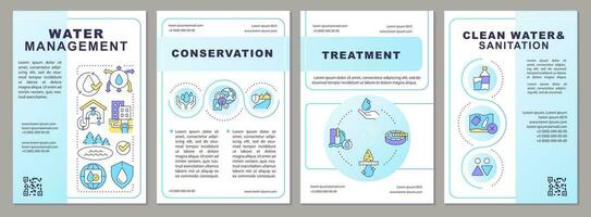 Water management blue gradient brochure template. Liquid sources. Leaflet design with linear icons. 4 vector layouts for presentation, annual reports