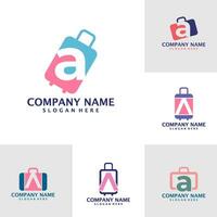 Set of Letter A with Suitcase logo design vector. Initial A with Suitcase logo design template concept vector