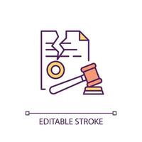 Break contract according to court decision RGB color icon. End of commercial relationship. Legal documents regulation. Isolated vector illustration. Simple filled line drawing. Editable stroke
