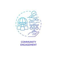 Community engagement blue gradient concept icon. Sense of belonging. People interaction. Social justice. Community building abstract idea thin line illustration. Isolated outline drawing vector