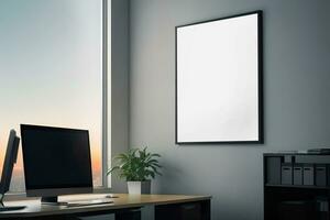 Mockup of blank frame in office interior photo