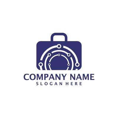 Tech Suitcase logo design vector. Suitcase logo design template concept
