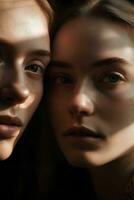 Portrait of two blonde women, close-up, natural soft lighting, ai generated art photo