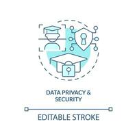 2D thin line blue icon representing data privacy and security in AI, isolated customizable vector illustration, futuristic education.