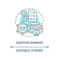 2D thin line blue icon representing adaptive learning in AI, isolated customizable vector illustration, futuristic education.