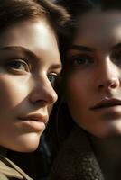 Portrait of two blonde women, close-up, natural soft lighting, ai generated art photo