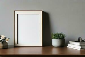 Mockup of white frame in home interior photo