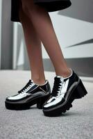 Futuristic platform chrome shoes, in 90's style photo