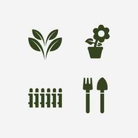 Gardening logo with shovel icon and tree with green leaves logo template. vector