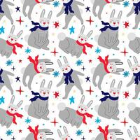 Seamless pattern with rabbits in scarves photo