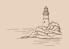 faro. ilustración dibujada a mano convertida en vector. vector de ilustración de boceto de paisaje gráfico de la costa del mar.