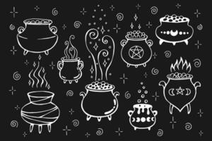 Set of witch cauldron. Hand drawn vector illustration.