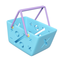 Empty blue shopping carts or basket isolated. 3d illustration render png