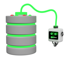 artificial inteligencia, máquina aprendizaje con robot leyendo datos almacenamiento aislado. educación, conocimiento crea ideas concepto, 3d hacer ilustración png