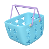 Empty blue shopping carts or basket isolated. 3d illustration render png