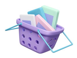 stack of books in a basket isolated. education, knowledge creates ideas concept, minimal abstract, 3d render illustration png