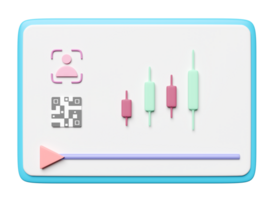 imparare di riserve in linea con tavoletta, grafici, grafico, viso, qr codice scanner isolato. identità verifica, e-learning concetto, 3d illustrazione rendere png