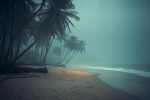 Tropical Foggy Beachscape Generative AI photo