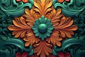 3d representación de un florido floral diseño en un pared generativo ai foto