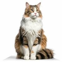 a long haired cat sitting on a white background generative AI photo