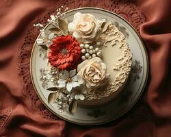 a cake on a plate generative ai photo