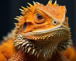 a close up of an orange lizard with spikes on its head generative ai photo