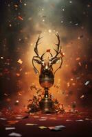 a trophy with a deer head on top of it surrounded by confetti generative ai photo